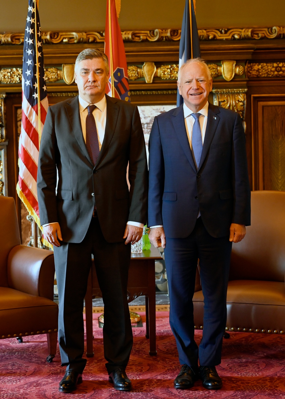 Croatian President Zoran Milanović visits with Minnesota Governor Tim Walz