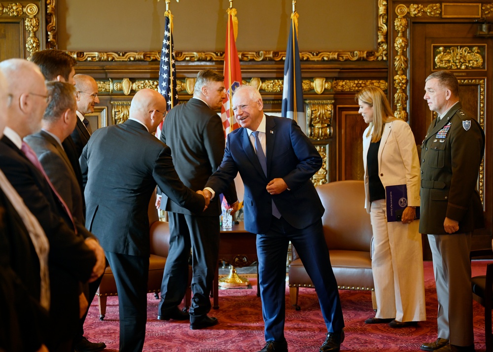 Croatian President Zoran Milanović visits with Minnesota Governor Tim Walz