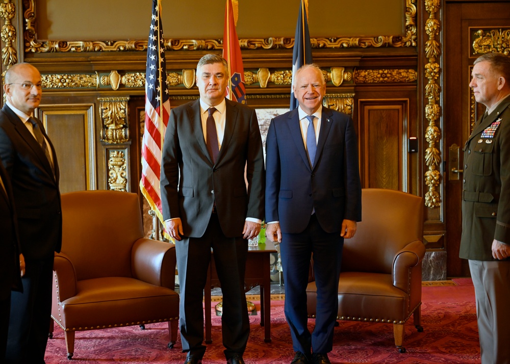 Croatian President Zoran Milanović visits with Minnesota Governor Tim Walz