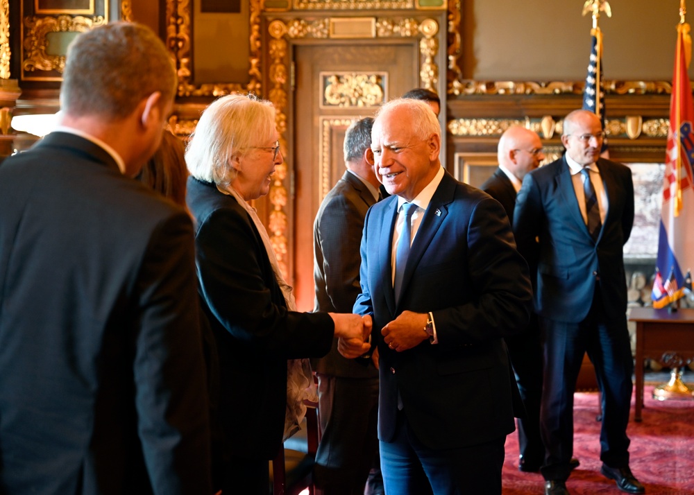 Croatian President Zoran Milanović visits with Minnesota Governor Tim Walz