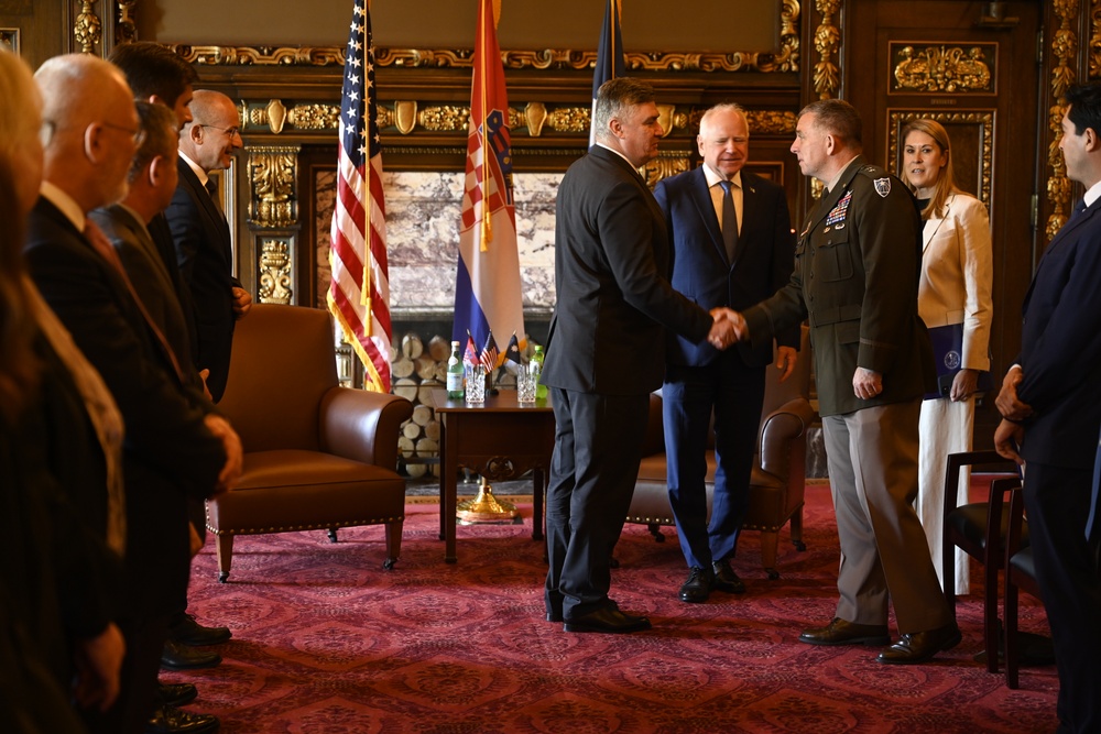 Croatian President Zoran Milanović visits with Minnesota Governor Tim Walz