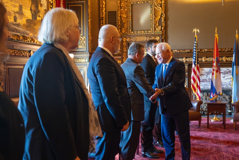 Croatian President Zoran Milanović visits with Minnesota Governor Tim Walz