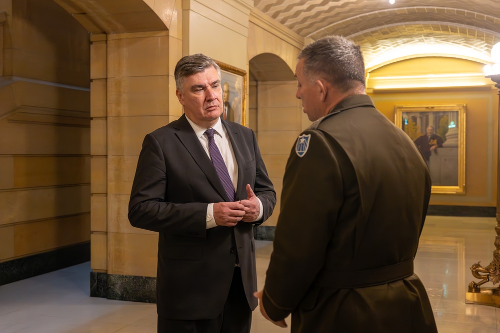 Croatian President Zoran Milanović visits with Minnesota Governor Tim Walz