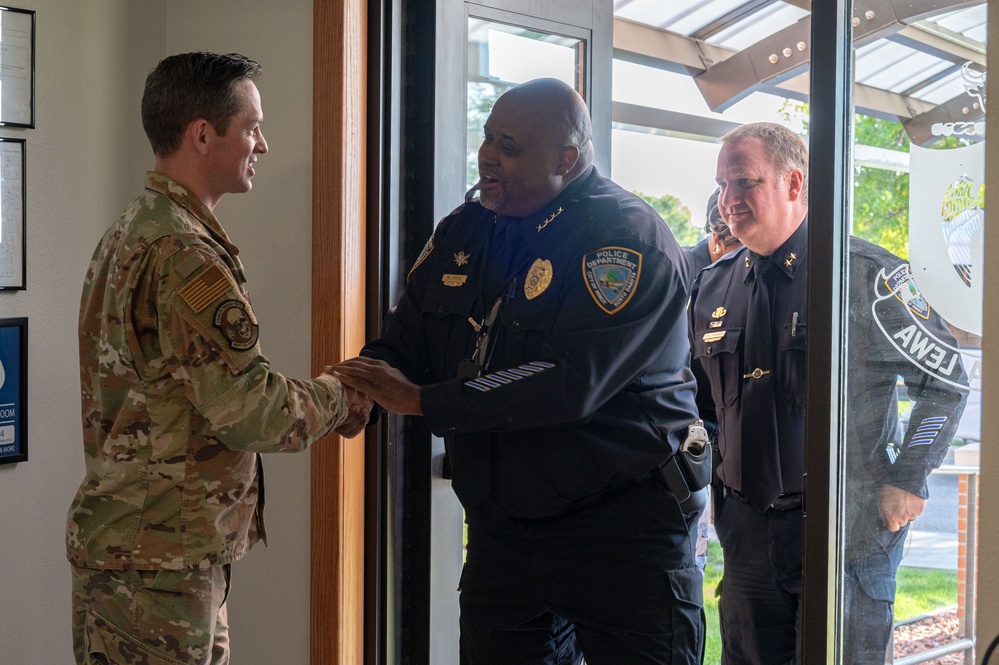 Leadership of Minot Police Department meets with commanders of Minot Air Force Base.