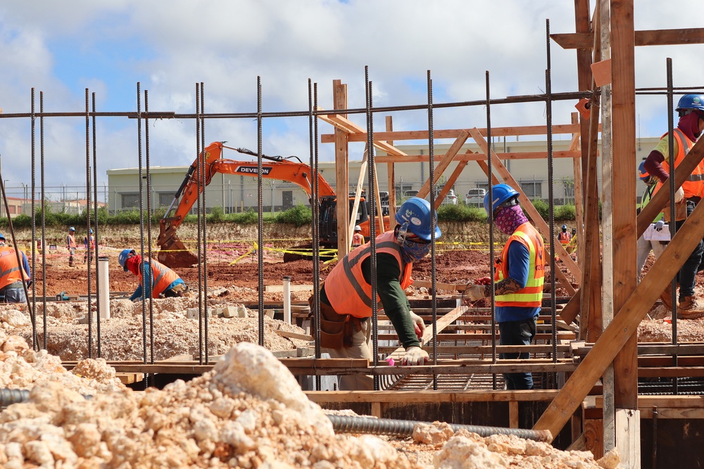 Construction Crews Measure for Rebar on the site of a New Project on Camp Blaz
