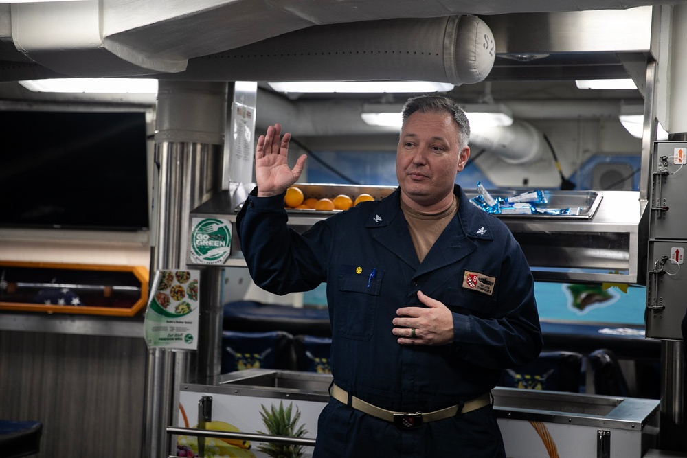 COMMANDER, DESTROYER SQUADRON 9 VISITS USS WAYNE E. MEYER