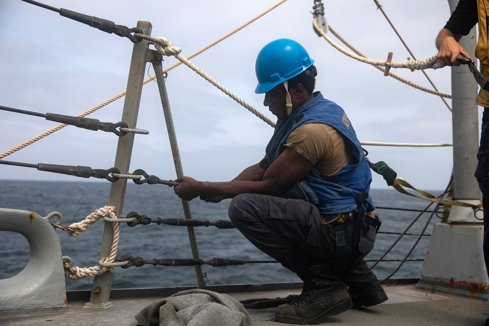 USS WAYNE E. MEYER SAILORS CONDUCT MAN OVERBOARD DRILL