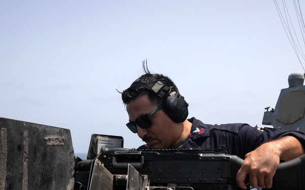 USS WAYNE E. MEYER SAILORS CONDUCT CREW-SERVED WEAPONS LIVE-FIRE EXERCISE