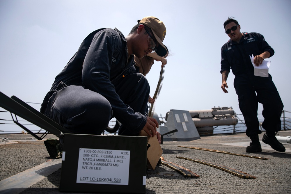 USS WAYNE E. MEYER SAILORS CONDUCT CREW-SERVED WEAPONS LIVE-FIRE EXERCISE