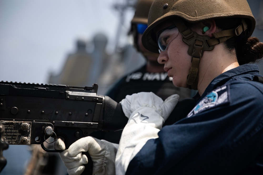 USS WAYNE E. MEYER SAILORS CONDUCT CREW-SERVED WEAPONS LIVE-FIRE EXERCISE