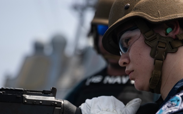 USS WAYNE E. MEYER SAILORS CONDUCT CREW-SERVED WEAPONS LIVE-FIRE EXERCISE
