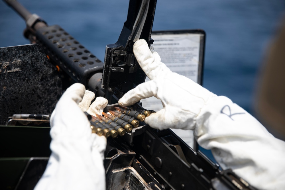 USS WAYNE E. MEYER SAILORS CONDUCT CREW-SERVED WEAPONS LIVE-FIRE EXERCISE