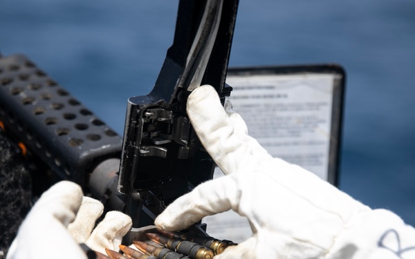 USS WAYNE E. MEYER SAILORS CONDUCT CREW-SERVED WEAPONS LIVE-FIRE EXERCISE