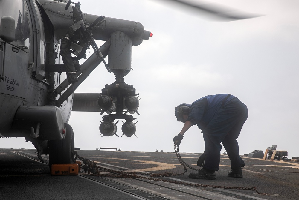 USS WAYNE E. MEYER SAILORS CONDUCTS FLIGHT OPERATIONS
