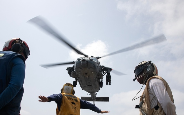 USS WAYNE E. MEYER SAILORS CONDUCTS FLIGHT OPERATIONS