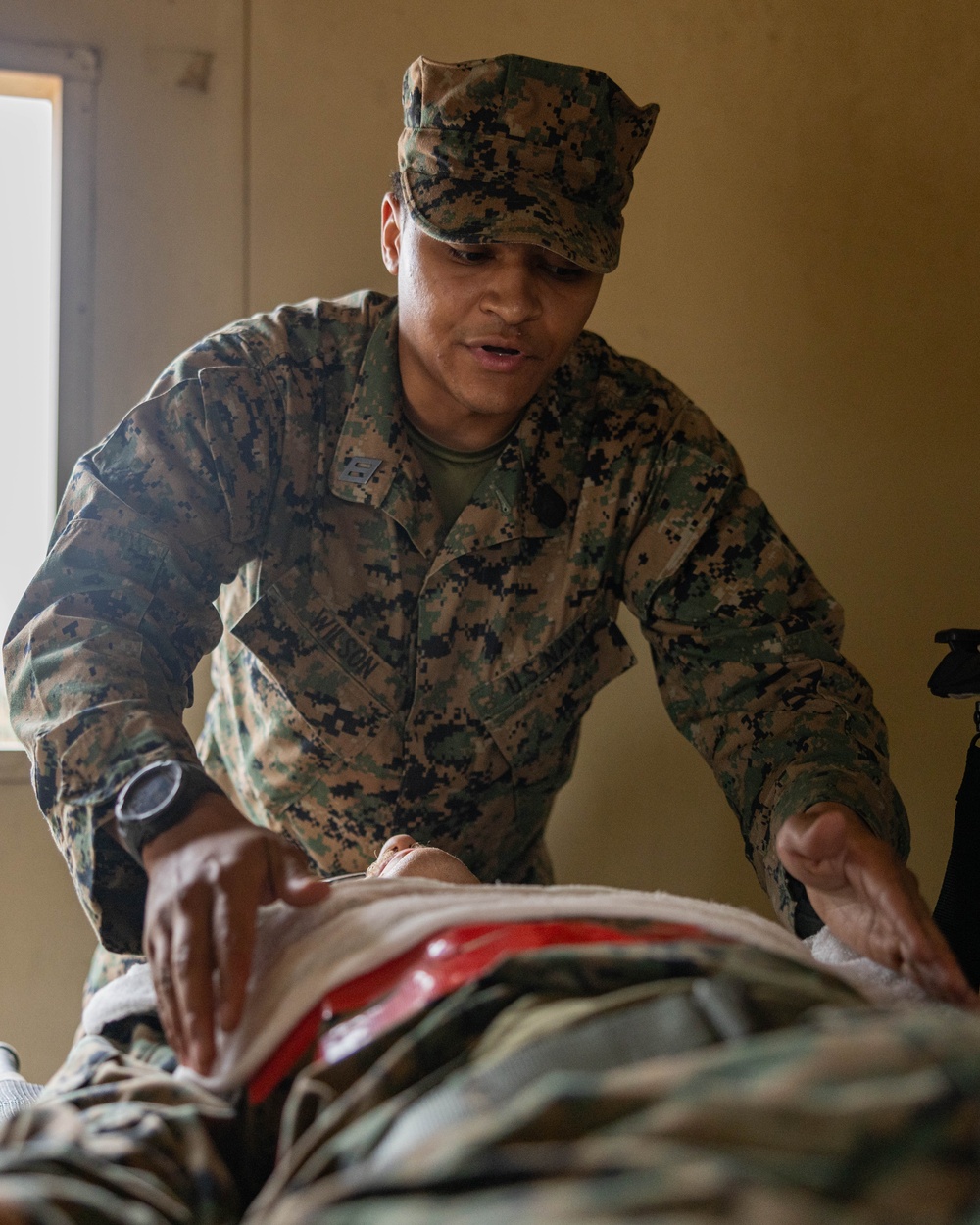Marines and Sailors with CLB-7 and 1st Med. Bn. participate in a FEX