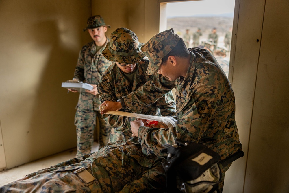 Marines and Sailors with CLB-7 and 1st Med. Bn. participate in a FEX