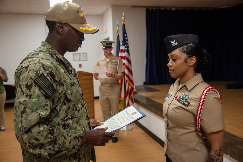Machinist’s Mate 1st Class Tahirah Geter Advances and Reenlists in the Navy