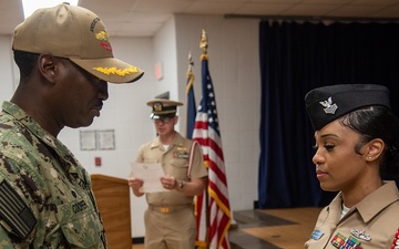 Machinist’s Mate 1st Class Tahirah Geter Advances and Reenlists in the Navy