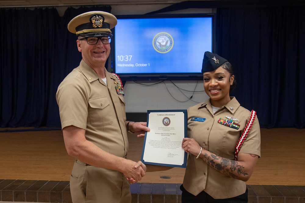 Machinist’s Mate 1st Class Tahirah Geter Advances and Reenlists in the Navy