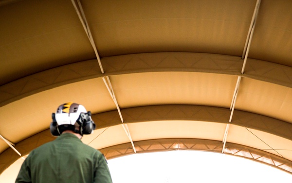 U.S. Marines with VMFA-542 conduct flight operations in the CENTCOM area of operation