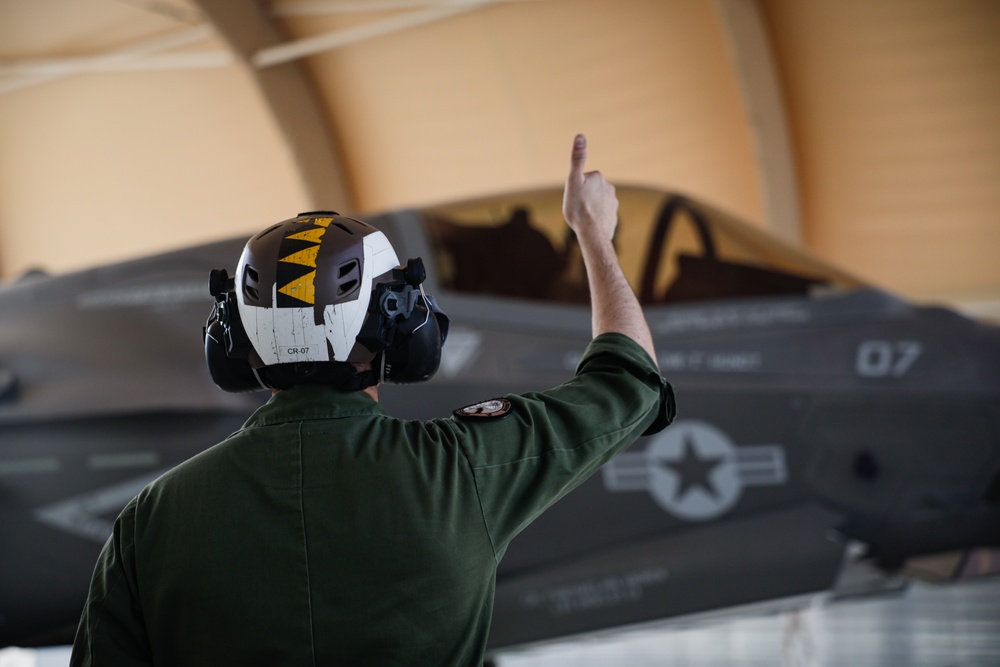 U.S. Marines with VMFA-542 conduct flight operations in the CENTCOM area of operation