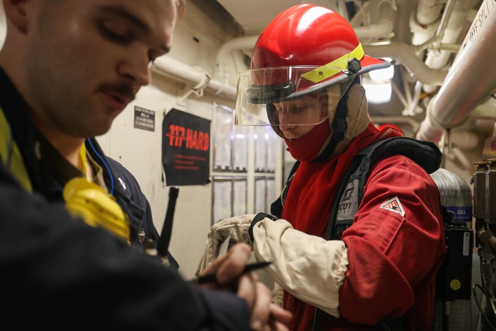 Damage Control Drill in Engineering Spaces aboard USS Paul Ignatius (DDG 117)