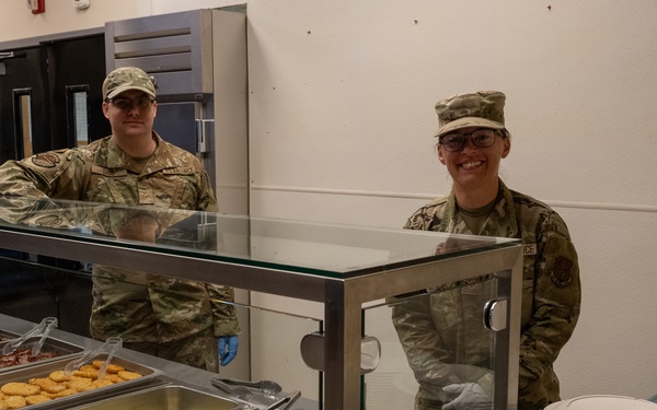 181st Force Support Squadron prepare and serve meals in DFAC
