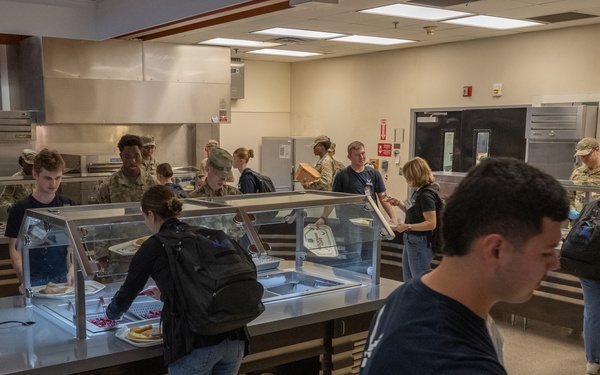 181st Force Support Squadron prepare and serve meals in DFAC