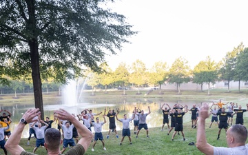 Military members assigned to the Defense Threat Reduction Agency (DTRA), conduct a joint physical training (PT) session at DTRA headquarters on Fort Belvoir, Va. Sep. 19, 2025.
