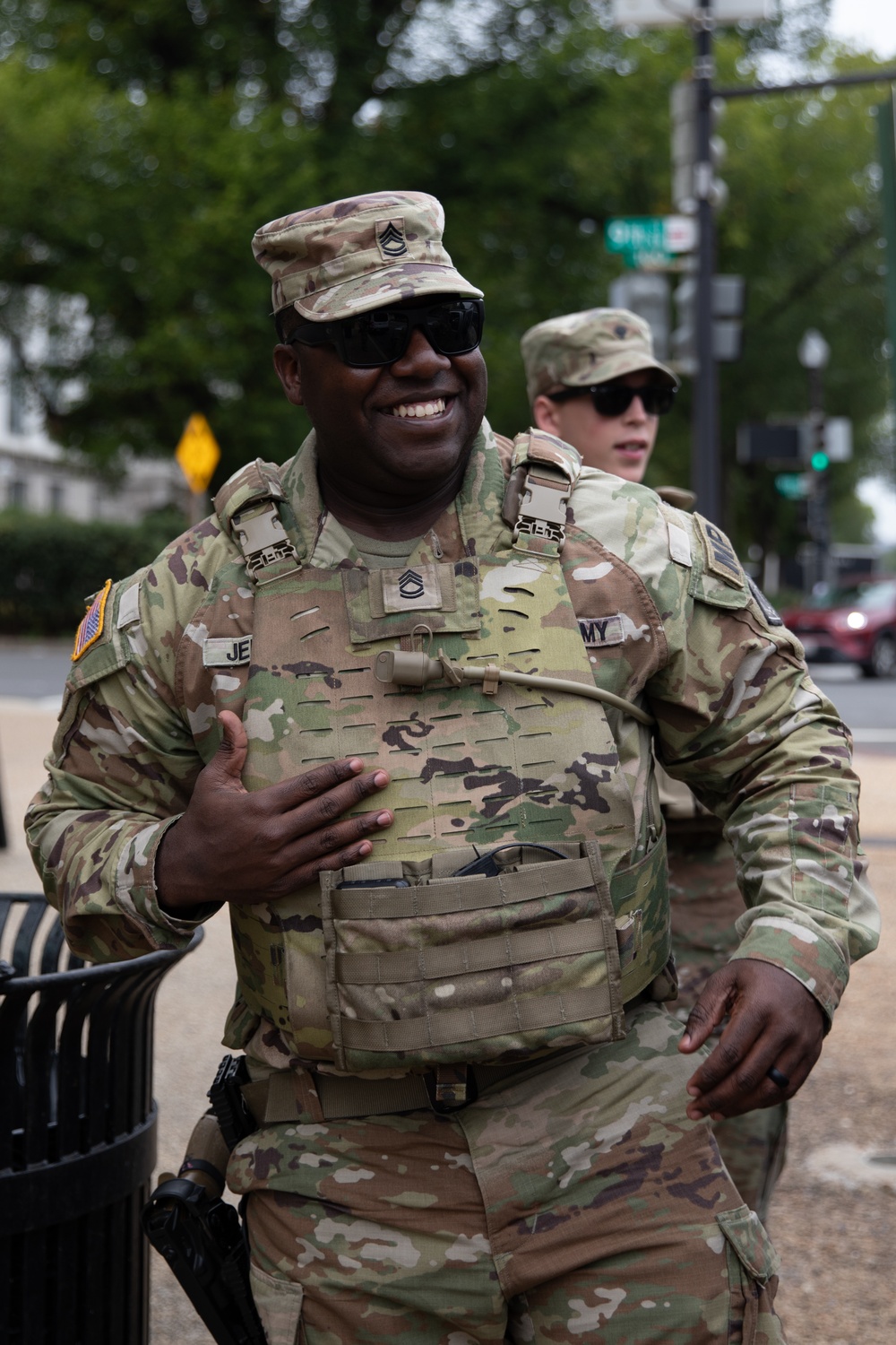 A Mississippi National Guard Soldier laughs with troops in Washington, D.C.