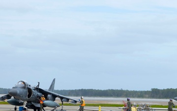 U.S. Marines with 2nd MAW and CLC-21 refuel Harriers