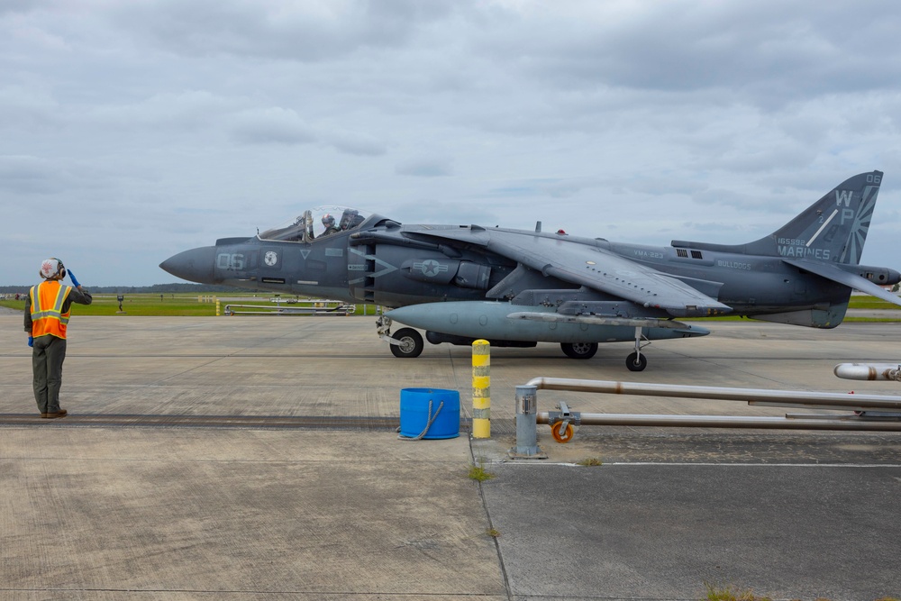 U.S. Marines with 2nd MAW and CLC-21 refuel Harriers