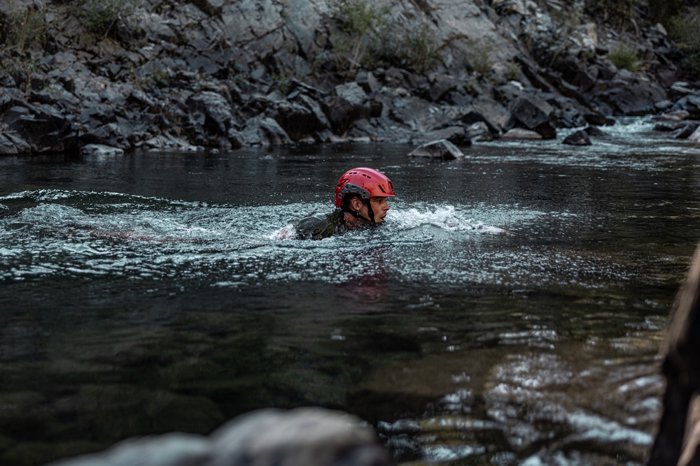 U.S. service members and German soldiers conduct stream crossing exercises during