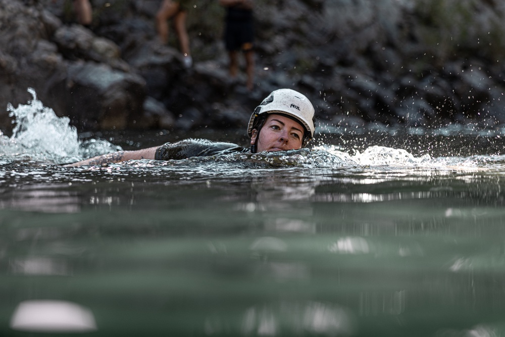 U.S. service members and German soldiers conduct stream crossing exercises during