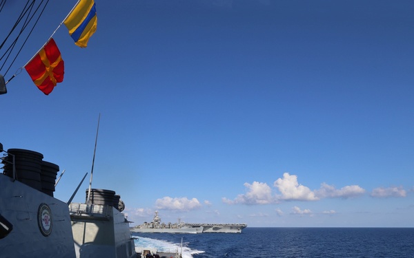 Carrier Strike Group (CSG) 12, USS Gerald R. Ford (CVN 78), USS Roosevelt (DDG 80) Participate in Replenishment-at-Sea in the Alboran Sea