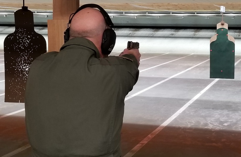 General visited Westover to complete his annual small arms qualification