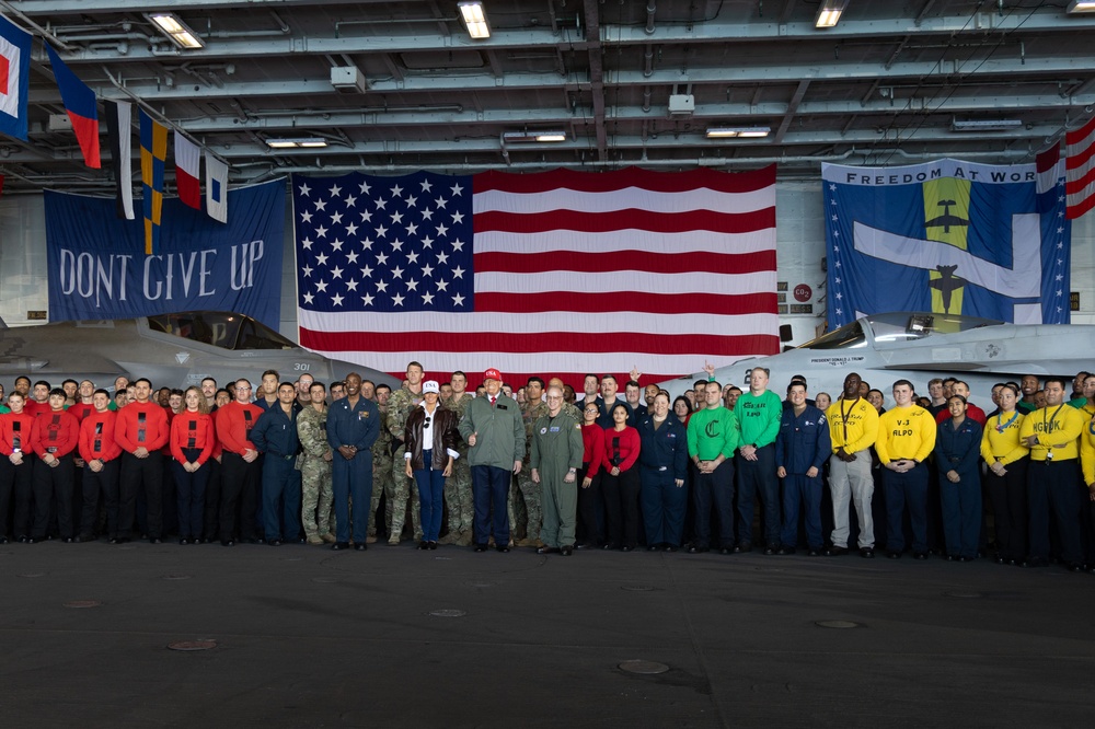 USS George H.W. Bush hosts President Donald J. Trump and First Lady Melania Trump during the Titans of the Sea Presidential Review celebrating the Navy’s 250th birthday.