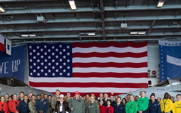 USS George H.W. Bush hosts President Donald J. Trump and First Lady Melania Trump during the Titans of the Sea Presidential Review celebrating the Navy’s 250th birthday.