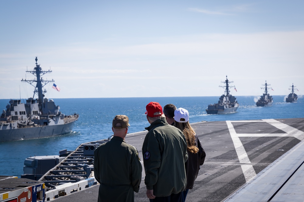 USS George H.W. Bush hosts President Donald J. Trump and First Lady Melania Trump during the Titans of the Sea Presidential Review celebrating the Navy’s 250th birthday.