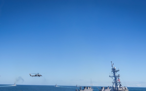 USS George H.W. Bush hosts President Donald J. Trump and First Lady Melania Trump during the Titans of the Sea Presidential Review celebrating the Navy’s 250th birthday.