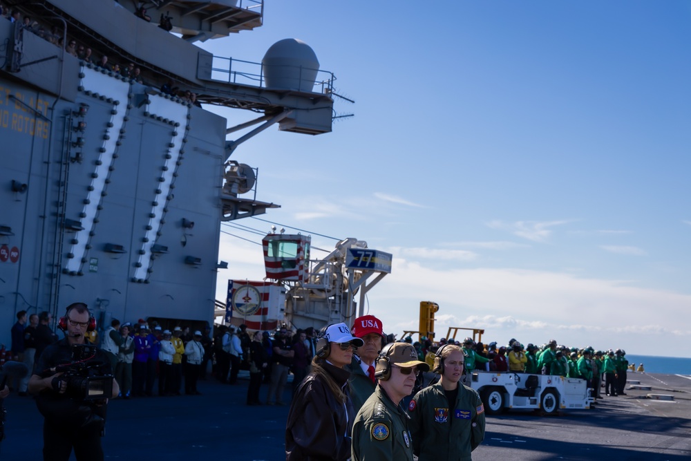 USS George H.W. Bush hosts President Donald J. Trump and First Lady Melania Trump during the Titans of the Sea Presidential Review celebrating the Navy’s 250th birthday.