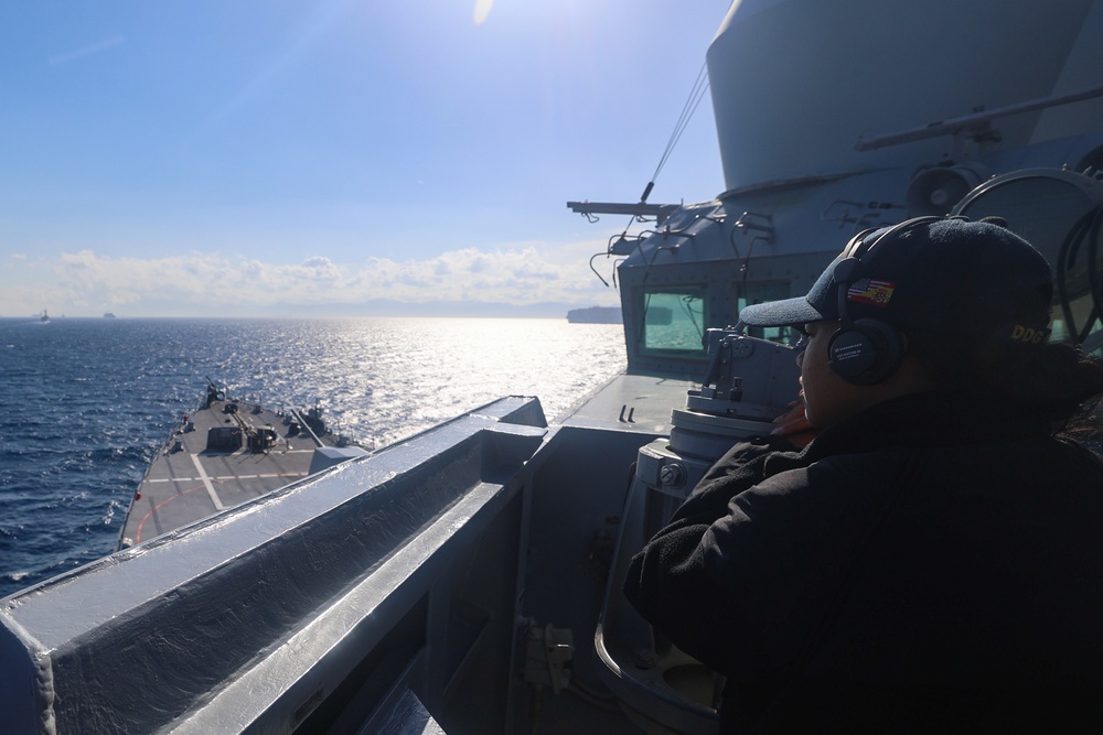 USS Paul Ignatius (DDG 117) joins the Gerald R. Ford (CVN 78) Carrier Strike Group through the Strait of Gibraltar