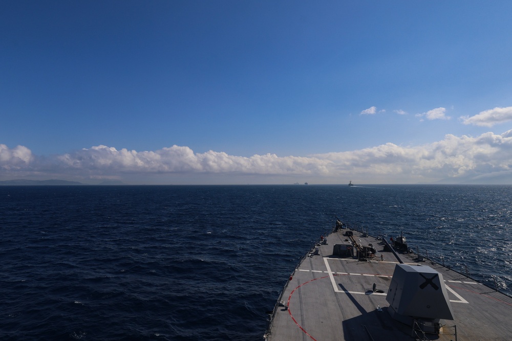 USS Paul Ignatius (DDG 117) joins the Gerald R. Ford (CVN 78) Carrier Strike Group through the Strait of Gibraltar