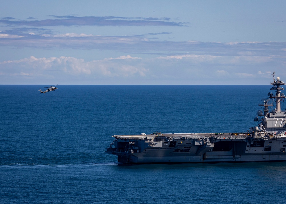 USS George H.W. Bush hosts President Donald J. Trump and First Lady Melania Trump during the Titans of the Sea Presidential Review celebrating the Navy’s 250th birthday.