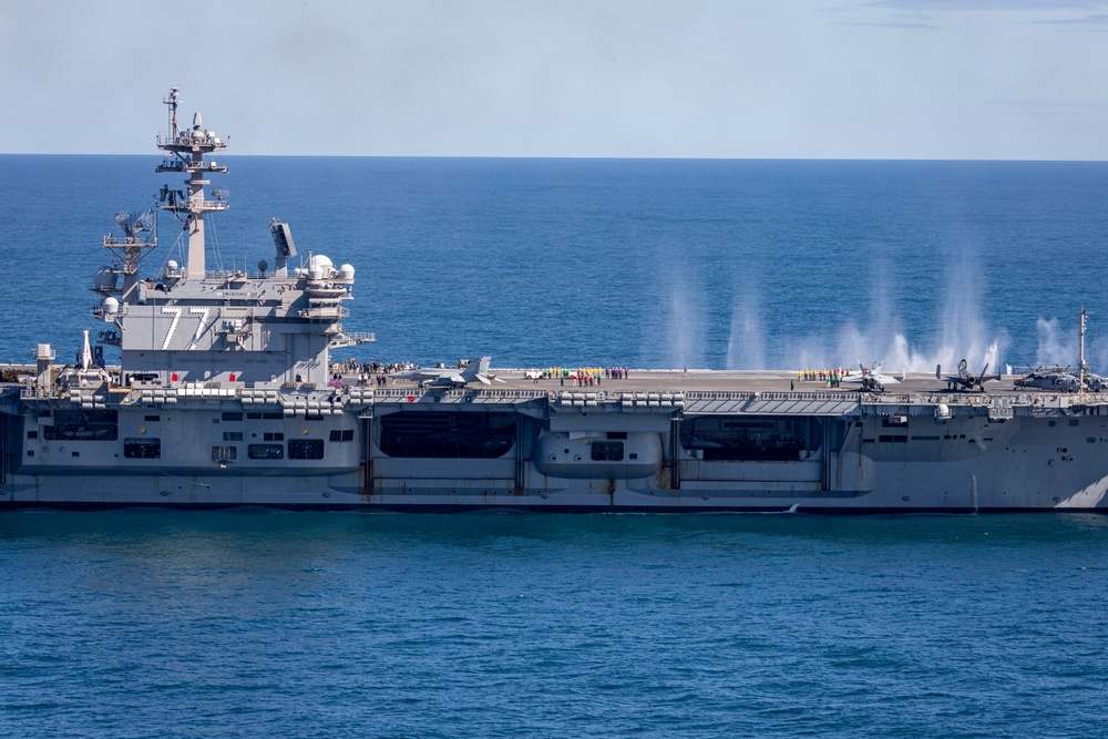 USS George H.W. Bush hosts President Donald J. Trump and First Lady Melania Trump during the Titans of the Sea Presidential Review celebrating the Navy’s 250th birthday.