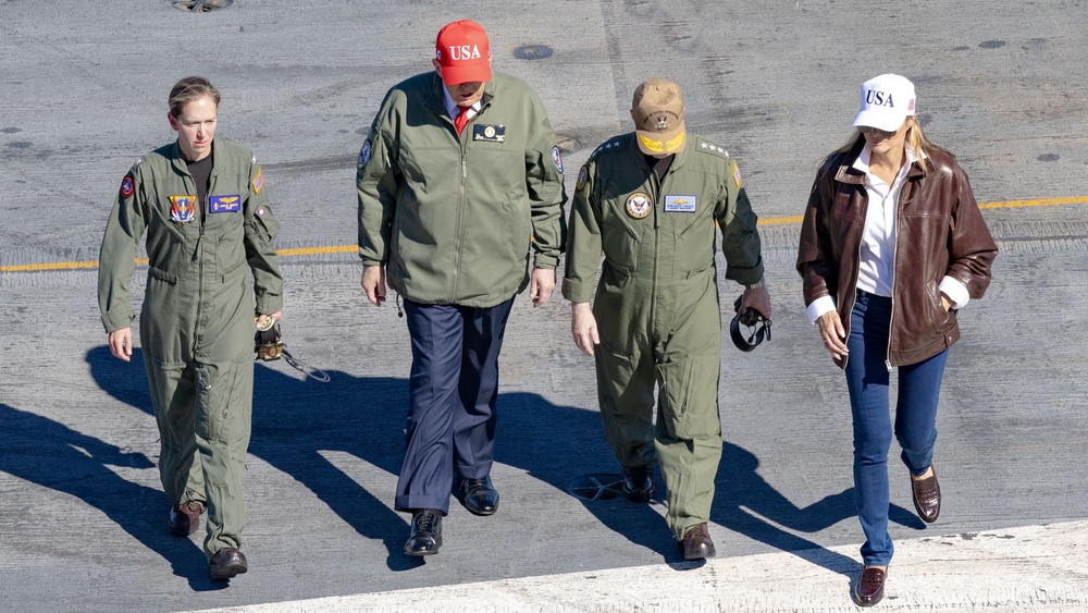 USS George H.W. Bush hosts President Donald J. Trump and First Lady Melania Trump during the Titans of the Sea Presidential Review celebrating the Navy’s 250th birthday.