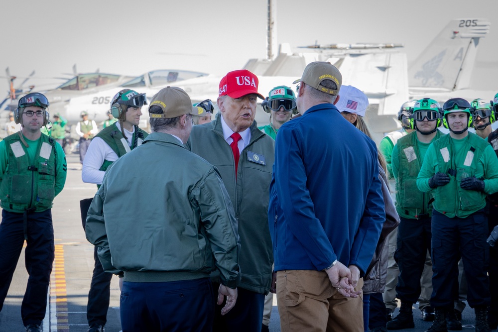 USS George H.W. Bush hosts President Donald J. Trump and First Lady Melania Trump during the Titans of the Sea Presidential Review celebrating the Navy’s 250th birthday.