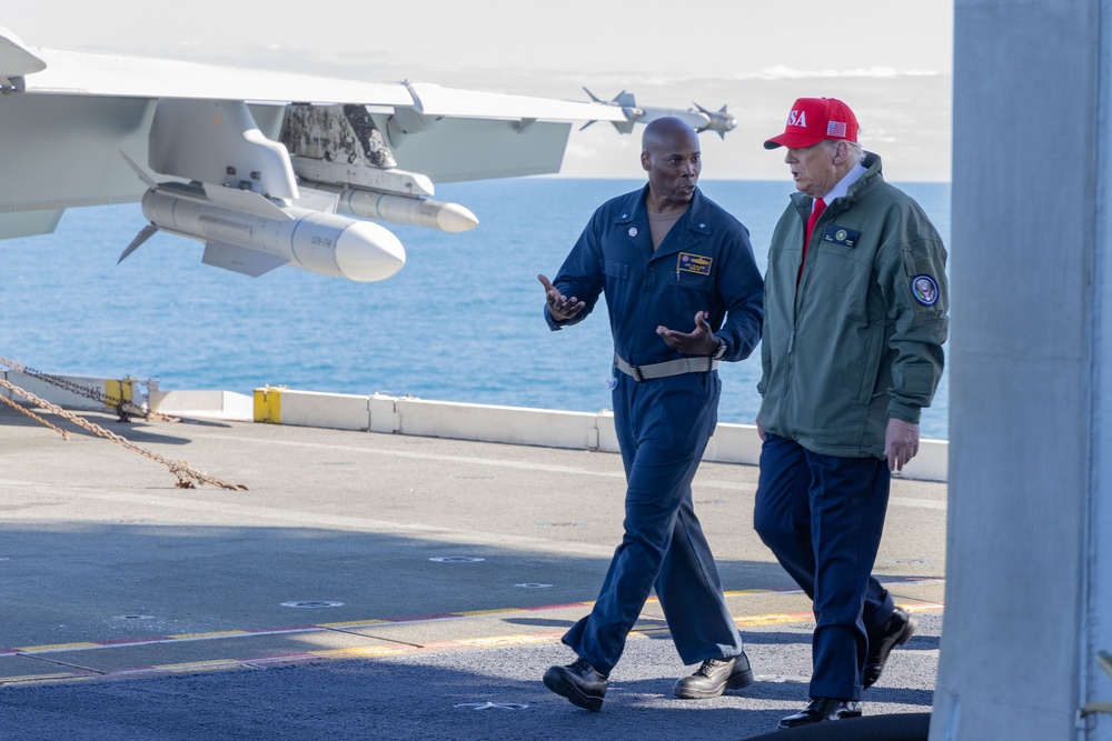 USS George H.W. Bush hosts President Donald J. Trump and First Lady Melania Trump during the Titans of the Sea Presidential Review celebrating the Navy’s 250th birthday.