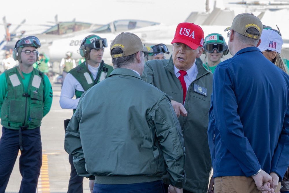 USS George H.W. Bush hosts President Donald J. Trump and First Lady Melania Trump during the Titans of the Sea Presidential Review celebrating the Navy’s 250th birthday.
